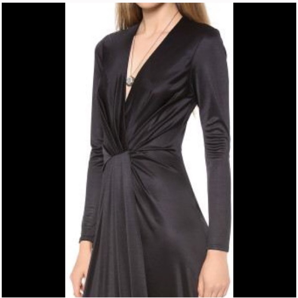 L'AGENCE Black Plunge Long Sleeve Sheath Dress